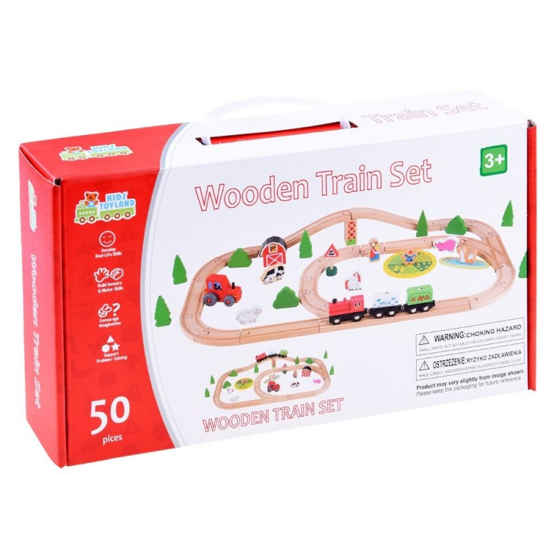Traseu din lemn Kids Toyland, ferma, animale si accesorii, 50 piese — varianta 10