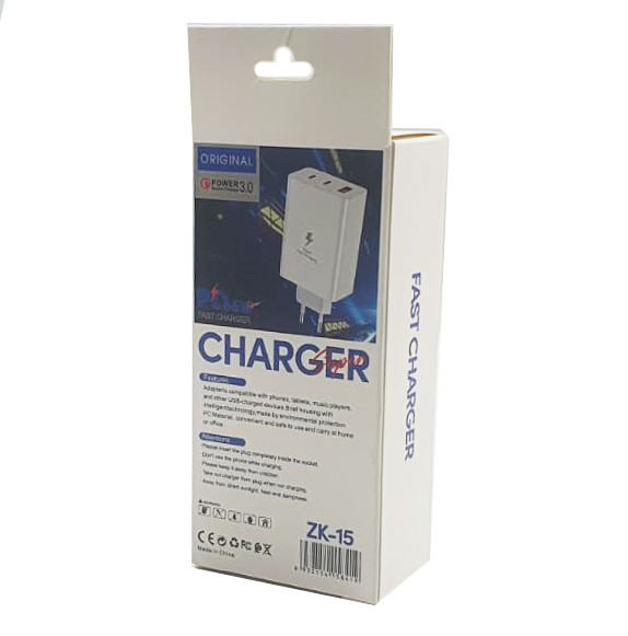 Incarcator telefon ZK-15, 65W, 2 porturi PD/Type-C + 1 port USB, incarcare super rapida, alb — 5