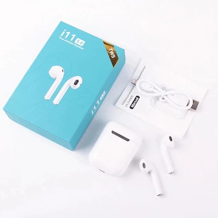 Casti wireless i11, TWS, Bluetooth 5.0, microfon, touch control, albe — varianta 5