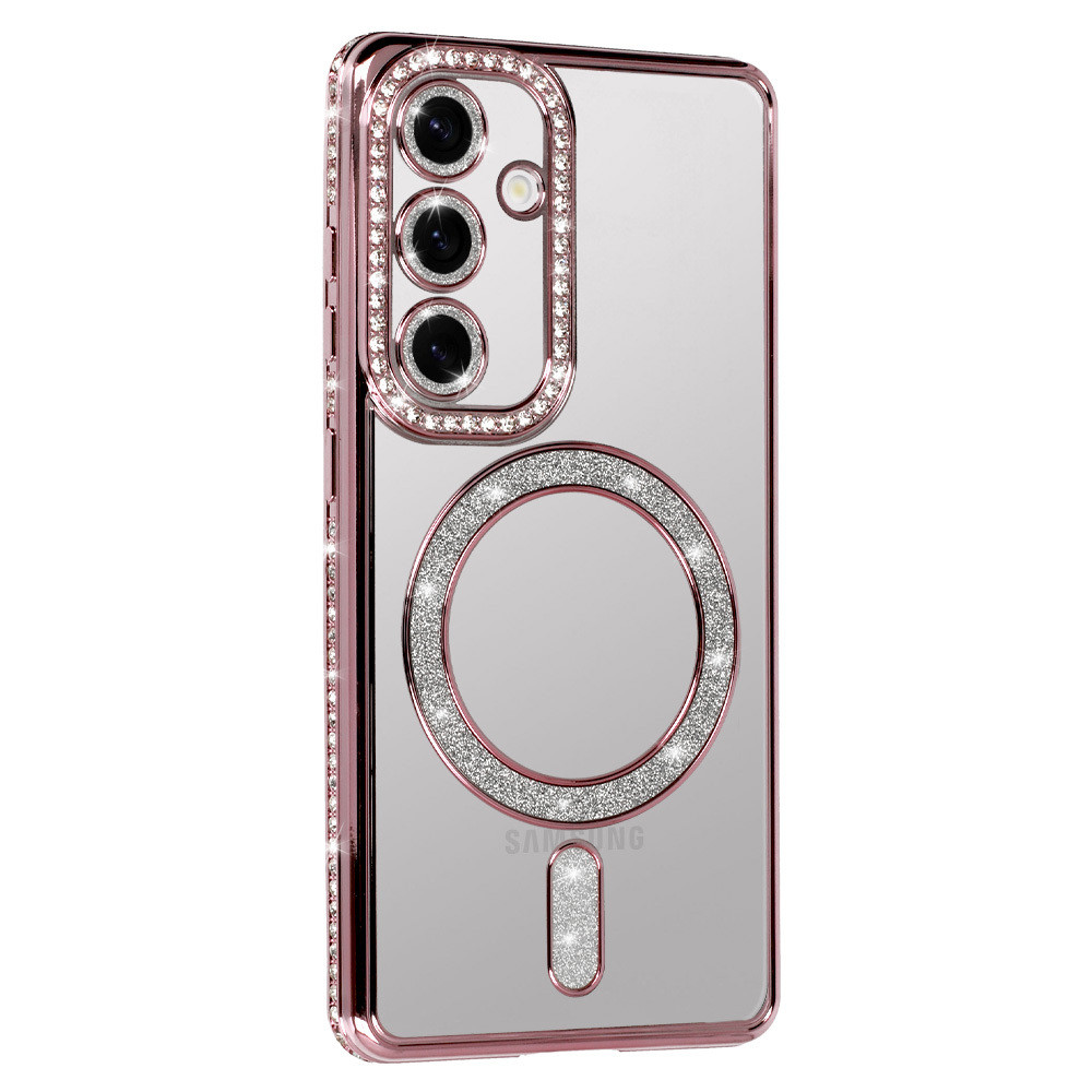 Husa Samsung Galaxy A56, Electroplating Bling Magsafe, protectie camera, rose gold
