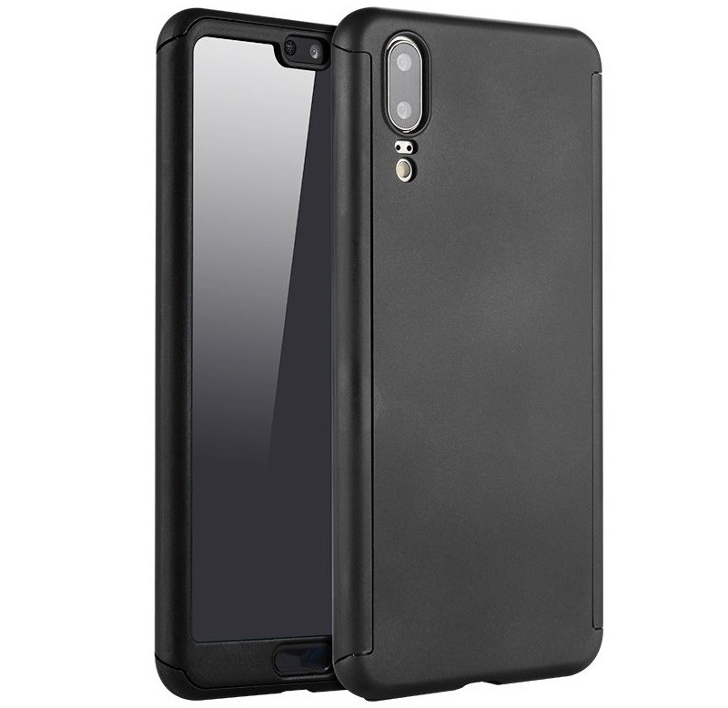 Husă Full Cover 360° pentru Huawei P20 (față + spate + sticlă), neagră
