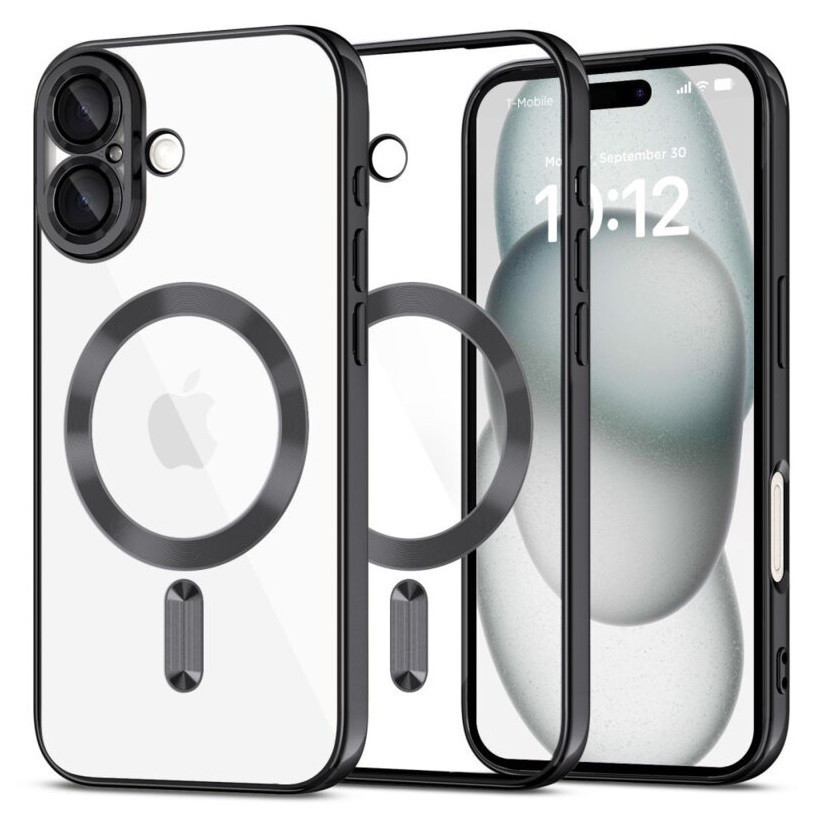 Husa Apple iPhone 13 Pro Max, Magsafe Electroplating TPU, protectie camera, margini negre