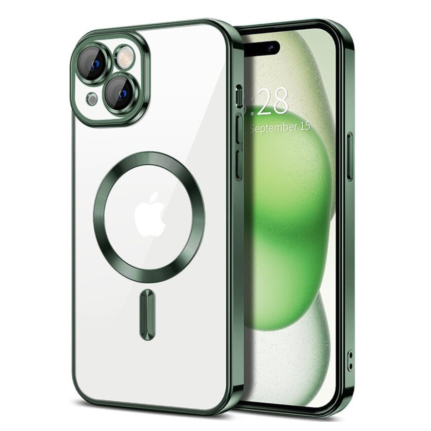 Husa Apple iPhone 13 Pro, Magsafe Electroplating TPU, protectie camera, margini verzi