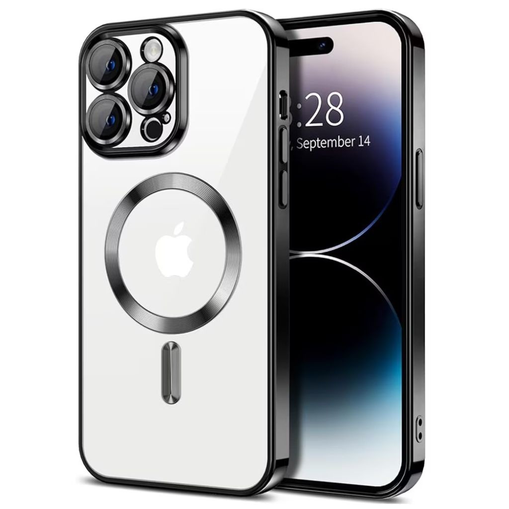 Husa Apple iPhone 11 Pro Max, Magsafe Electroplating TPU, protectie camera, margini negre