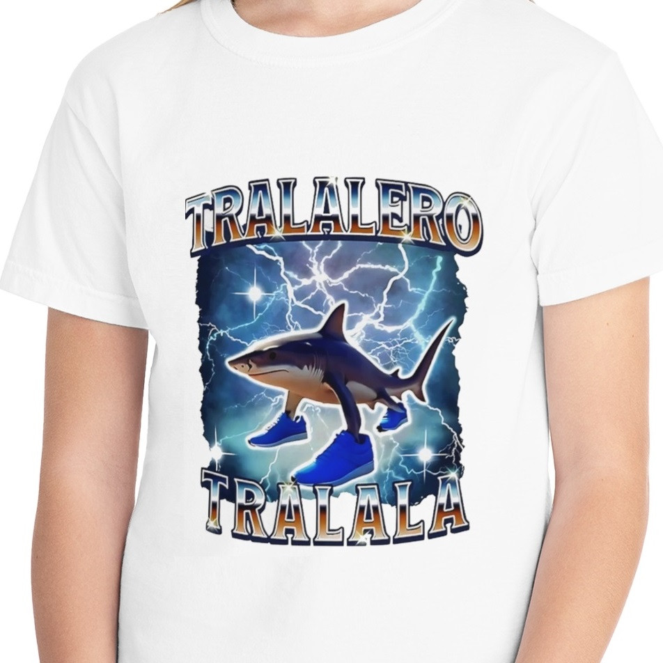 Tricou personalizat alb, copii/adulti, design Tralalero Tralala, modal, diverse marimi