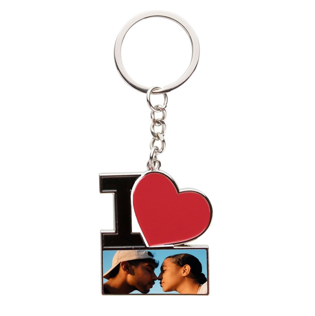 Breloc metalic personalizat cu poza ta, model I love