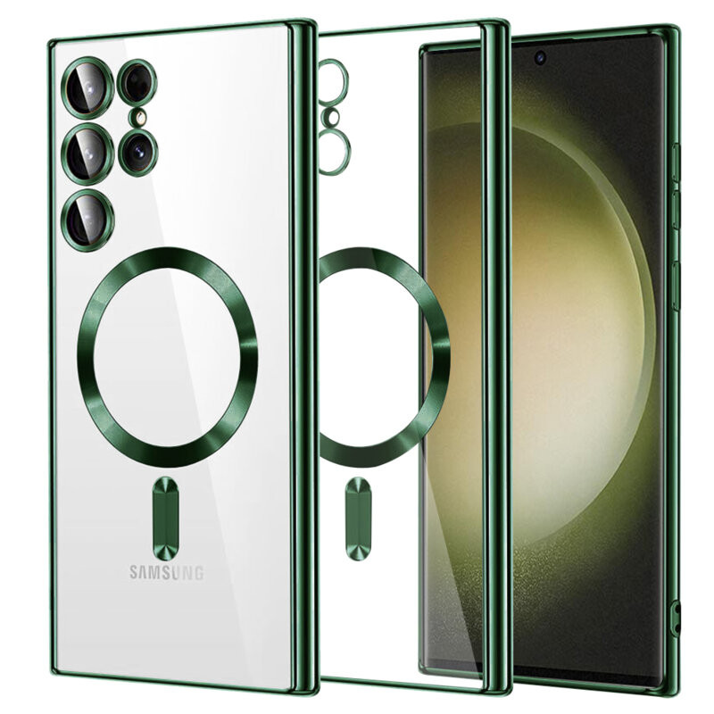 Husa Samsung Galaxy S24 Ultra, Electroplating Magsafe TPU, protectie camera, margini verzi