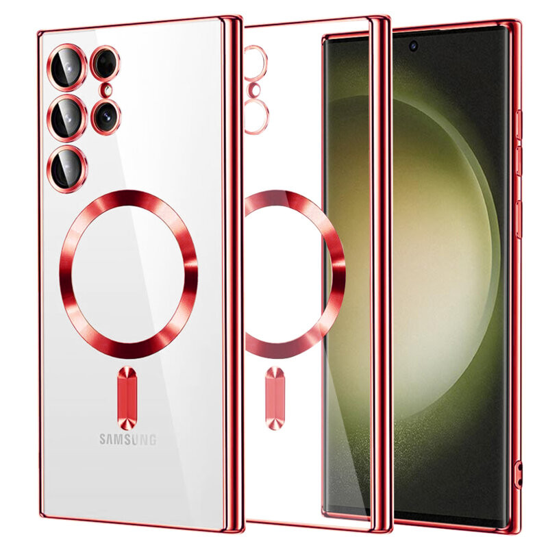 Husa Samsung Galaxy S22 Ultra, Electroplating Magsafe TPU, protectie camera, margini rosii