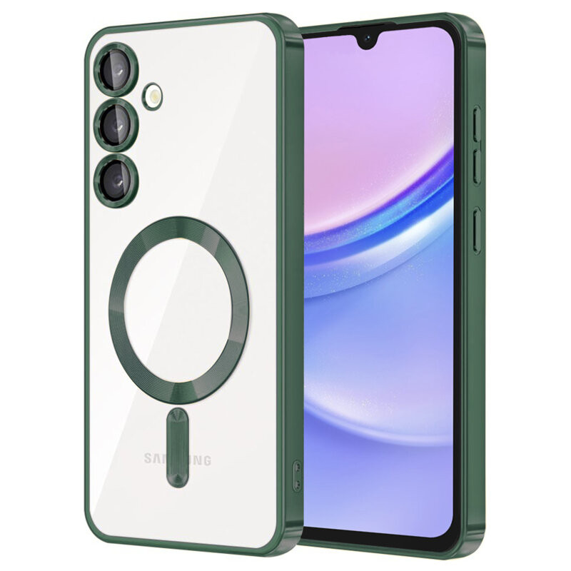 Husa Samsung Galaxy A35 5G, Electroplating Magsafe TPU, protectie camera, margini verzi