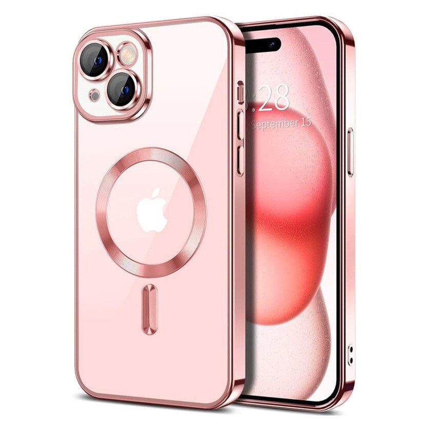 Husa Apple iPhone 15 Pro Max, Magsafe Electroplating TPU, protectie camera, margini rose gold