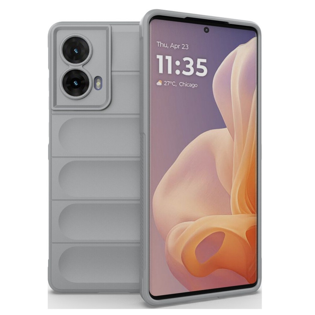 Husa Motorola Moto G85, Wave Silicone, protectie camera, catifea in interior, smoke gray