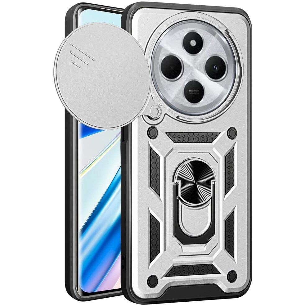 Husa Xiaomi Redmi 14C, Camshield Armor, inel sustinere, protectie camera, argintie