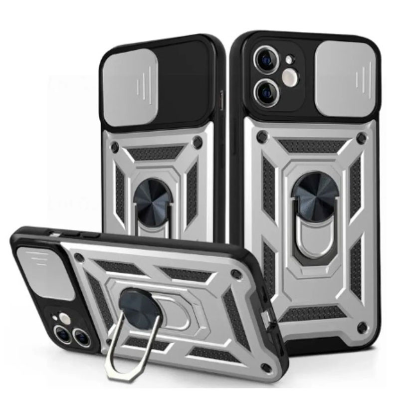 Husa Xiaomi Redmi Note 14 Pro 5G, Camshield Armor, inel sustinere, protectie camera, argintie