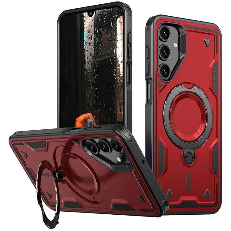 Husa Samsung Galaxy A16, Hybrid Armor MagRing, inel rotativ, rosie