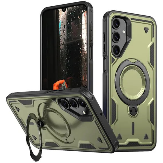 Husa Samsung Galaxy S24 FE, Hybrid Armor MagRing, inel rotativ, verde maslina