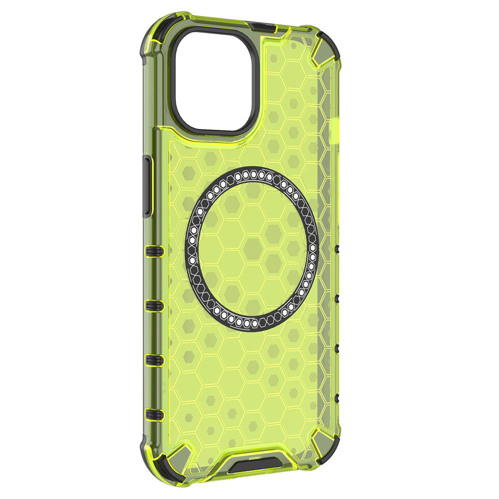 Husa protectie iPhone 15 Pro Max, Honeycomb Magsafe, colturi ranforsate, verde
