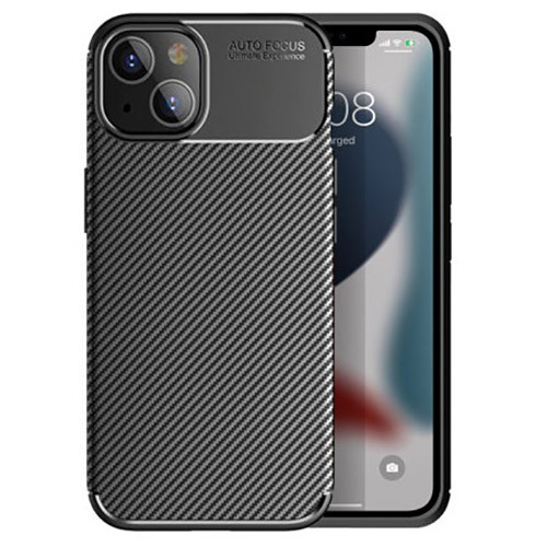 Husa Apple iPhone 14, Carbon Fiber, TPU moale cu aspect carbon, neagra