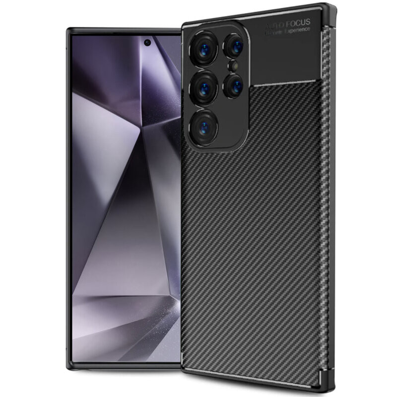 Husa Samsung Galaxy S24 Ultra, Carbon Fiber, aspect carbon, neagra