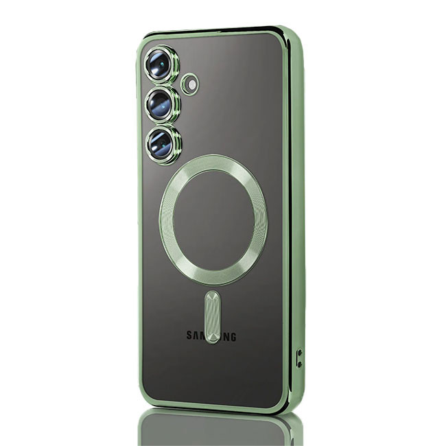 Husa Samsung Galaxy S25, Electroplating Magsafe TPU, protectie camera, margini verzi