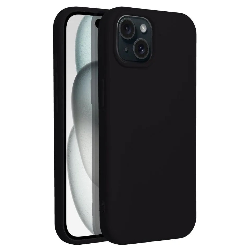 Husa Apple iPhone 15, Luxury Silicone, catifea in interior, neagra