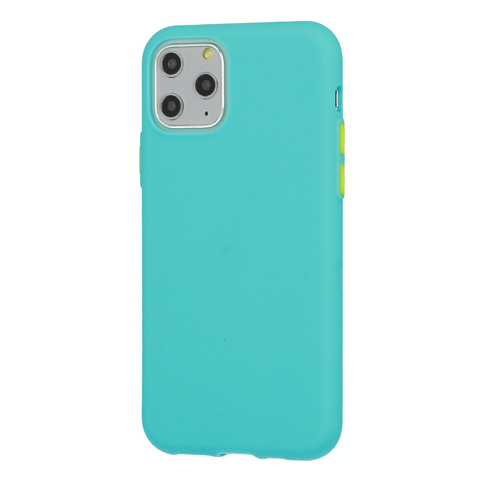 Husa de protectie Button TPU pentru Samsung Galaxy A41, silicon moale, verde mint cu butoane galbene
