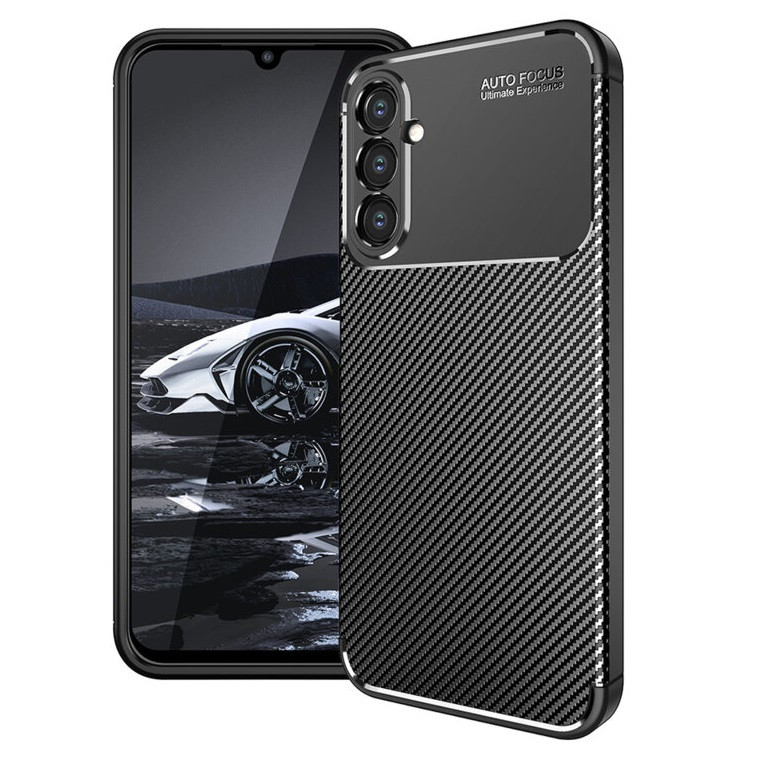 Husa Carbon Fiber pentru Samsung Galaxy A15, aspect carbon, neagra