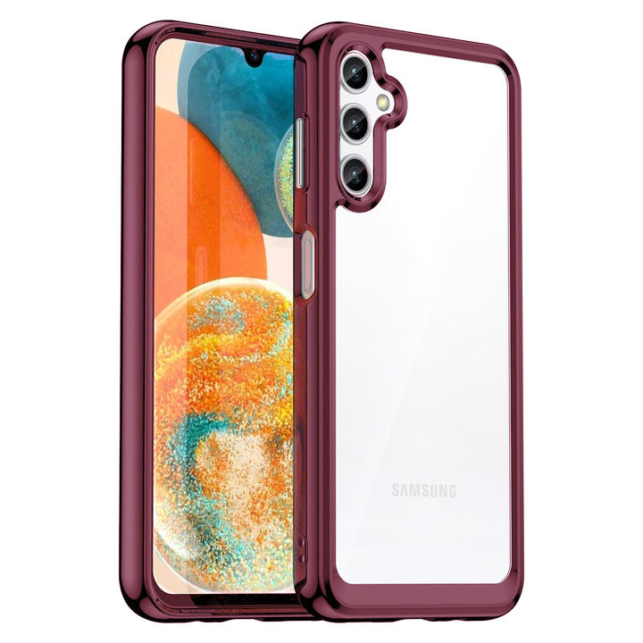 Husa protectie Samsung Galaxy A54 5G, Color Shock TPU, margini antisoc, spate transparent, burgundy