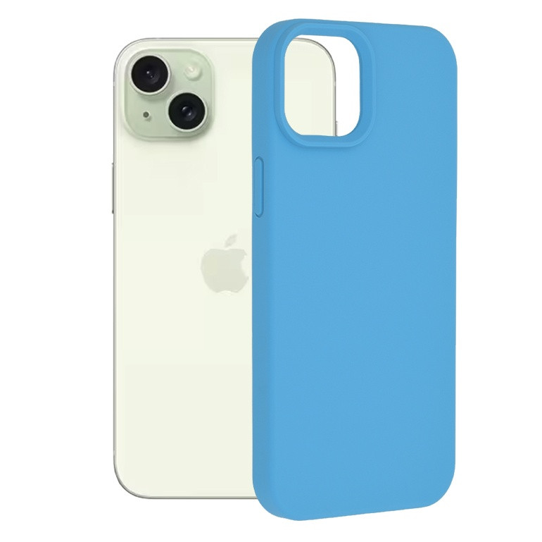 Husa Apple iPhone 15, Luxury Silicone, catifea in interior, albastru deschis