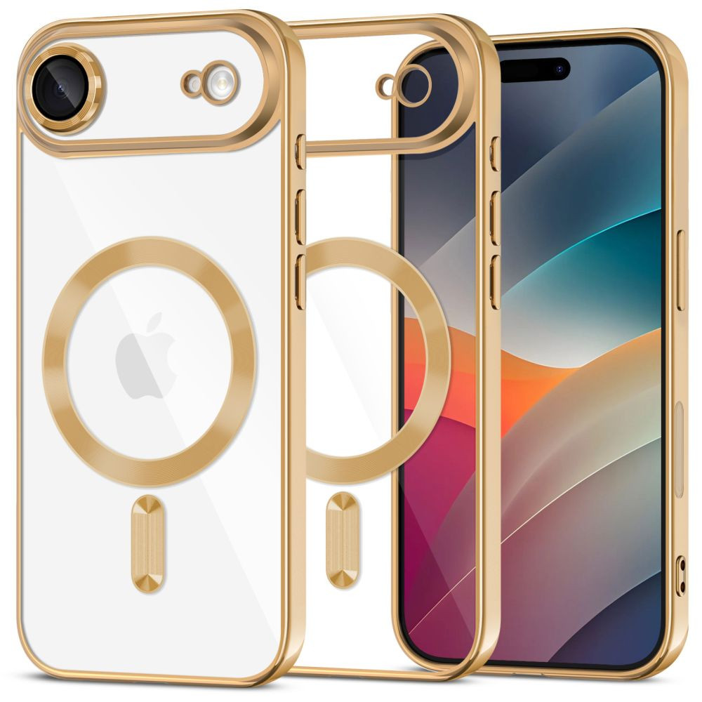 Husa Apple iPhone 17 Air, Magsafe Electroplating TPU, protectie camera, margini aurii