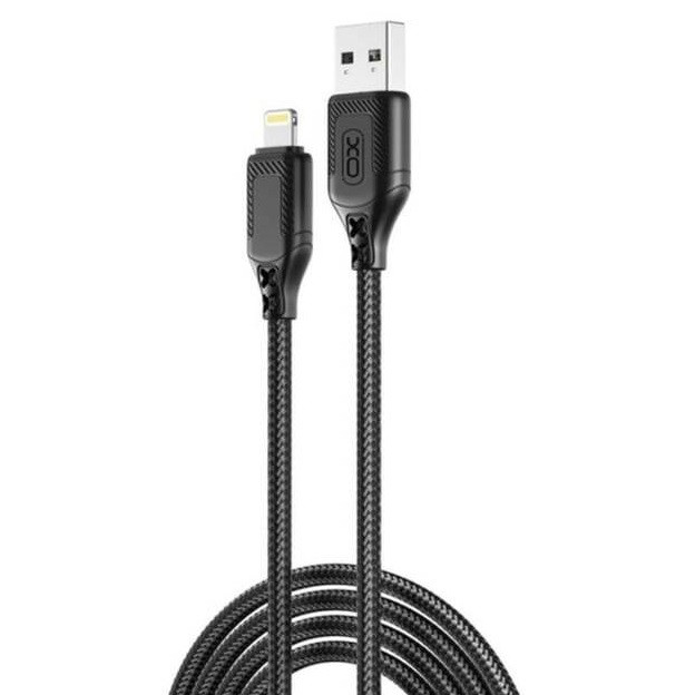 Cablu de date si incarcare Lightning (iPhone) XO NB235, protectie textila, 1 metru, 2.4A, negru