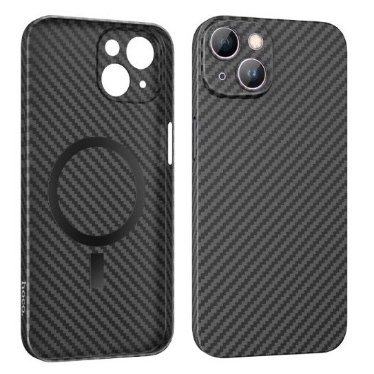 Husa protectie Apple iPhone 14, Hoco Premium Magsafe Carbon, textura kevlar, incarcare magsafe, neagra