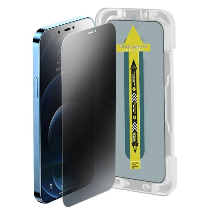Folie sticla Privacy Apple iPhone 14 Plus / iPhone 13 Pro Max, kit instalare rapida, margini negre
