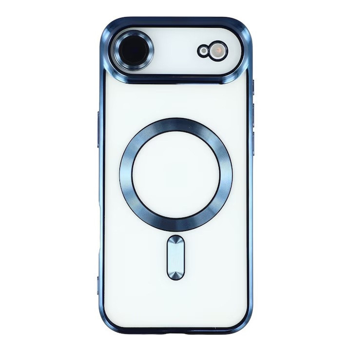 Husa Apple iPhone 17 Air, Magsafe Electroplating TPU, protectie camera, margini albastre