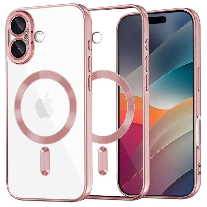 Husa Apple iPhone 17, Magsafe Electroplating TPU, protectie camera, margini rose gold