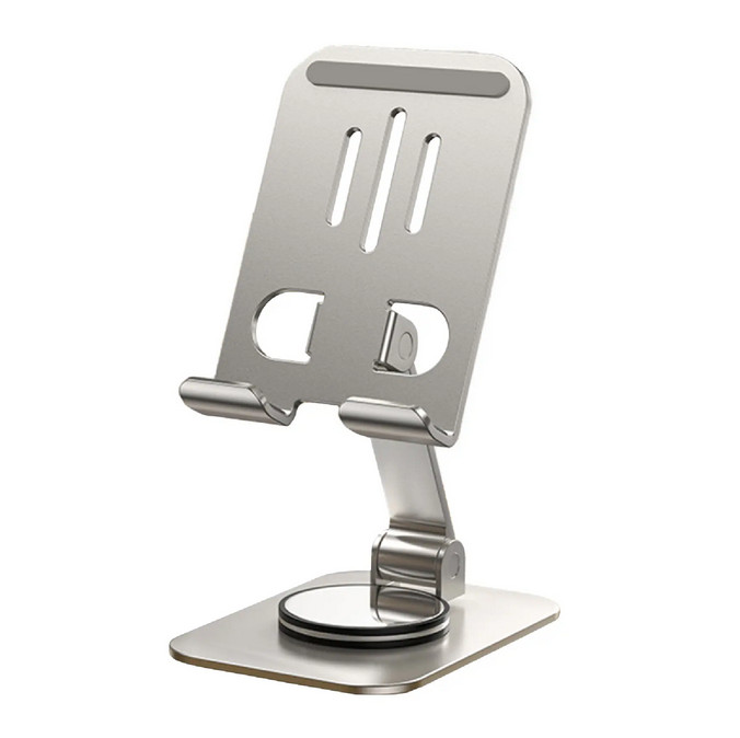 Suport birou Andowl Q-ZJ555, compatibil telefon sau tableta, universal, metalic, rotire 360 grade, argintiu