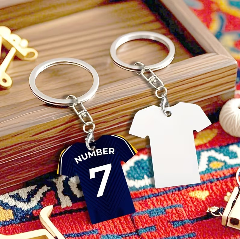Breloc din MDF (lemn) personalizat cu poza ta, inel de sustinere metalic, design tricou, imprimare pe ambele fete