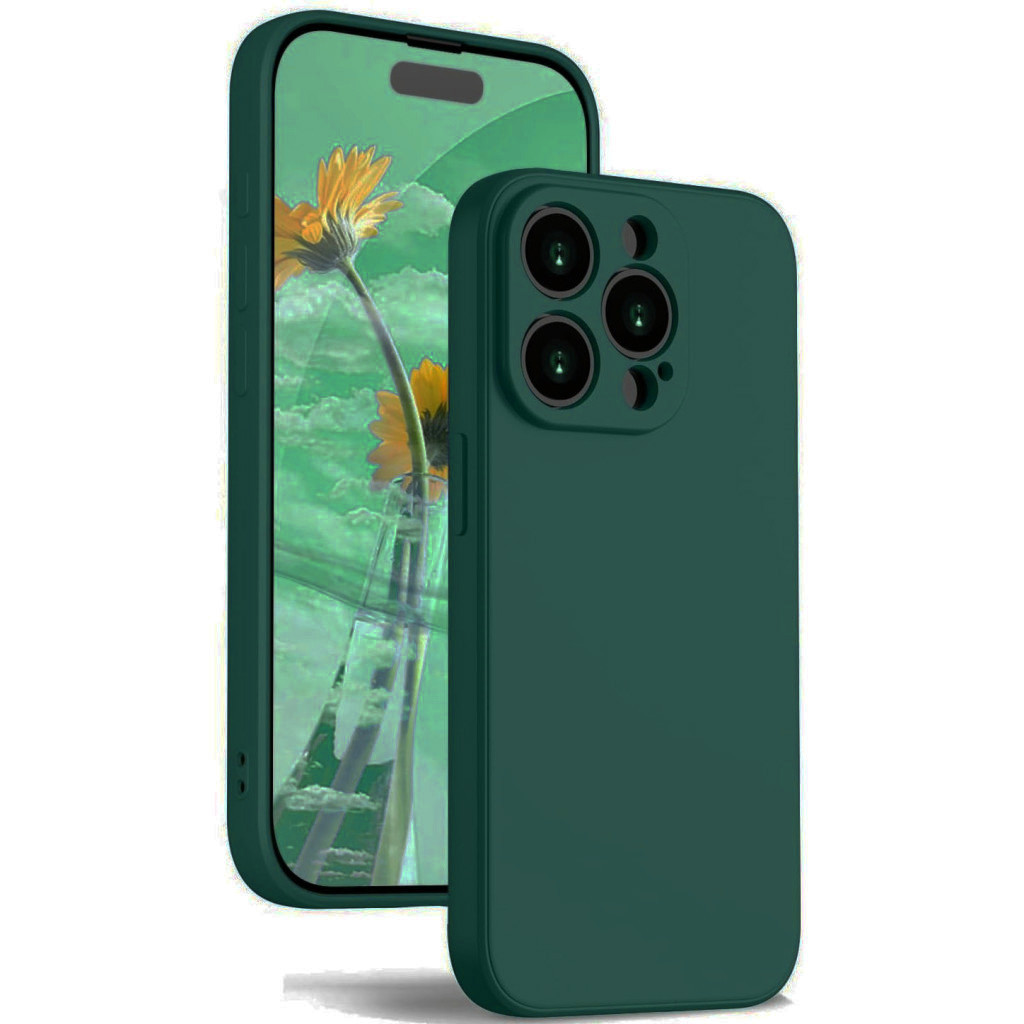 Husa Apple iPhone 13 Pro Max, Luxury Silicone, catifea in interior, protectie camere, verde inchis