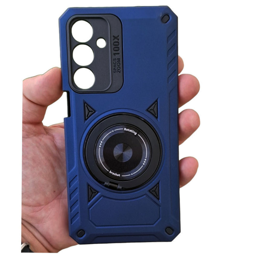 Husa Samsung Galaxy A14, Rotating Bracket, protectie camera, prindere magnetica, albastru inchis