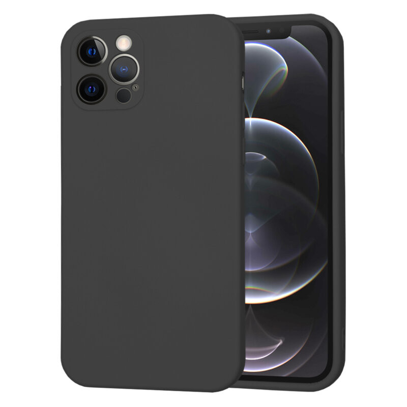 Husa Apple iPhone 12 Pro, Luxury Silicone, catifea in interior, protectie camere, negru