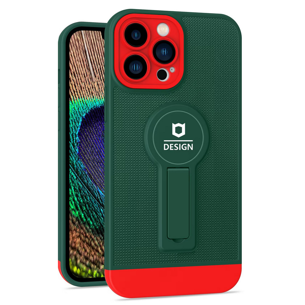 Husa Apple iPhone 11 Pro Max, Armor Design, functie stand, insertie metalica pentru suport auto magnetic, verde/rosu