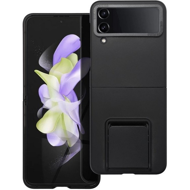Husa protectie Samsung Galaxy Z Flip4 5G, policarbonat, pliere tridimensionala, stand expunere, neagra
