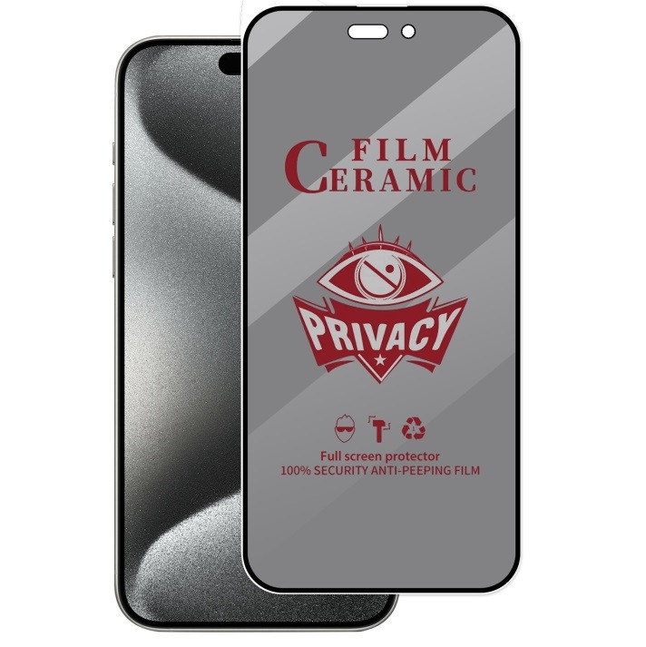 Folie de protectie Apple iPhone 15, Matte Privacy Ceramic, margini negre