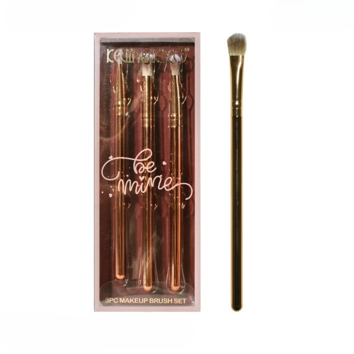 Set 3 Pensule de Machiaj, Portabile, pentru Fard de Ochi, din Par Sintetic Moale, Auriu, 16.5x6.5x1.6 cm