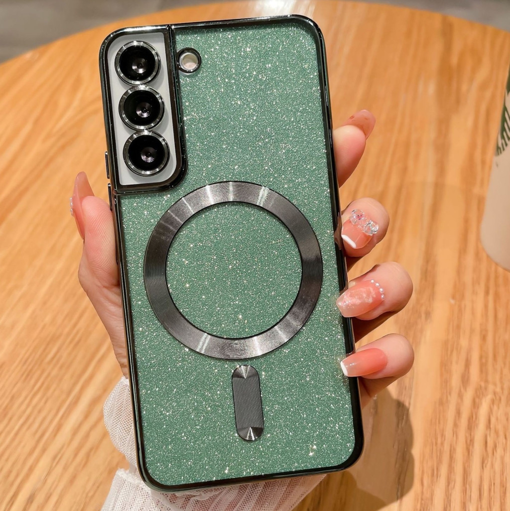 Husa Samsung Galaxy S23 Plus (S23+), Electroplating Magsafe Glitter TPU, protectii lentile camere, verde