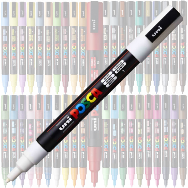 Marker UNI Posca alb PC-3M, varf rotund, 0.9-1.3mm