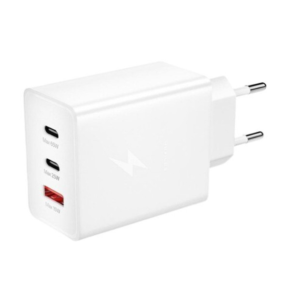 Incarcator telefon ZK-15, 65W, 2 porturi PD/Type-C + 1 port USB, incarcare super rapida, alb